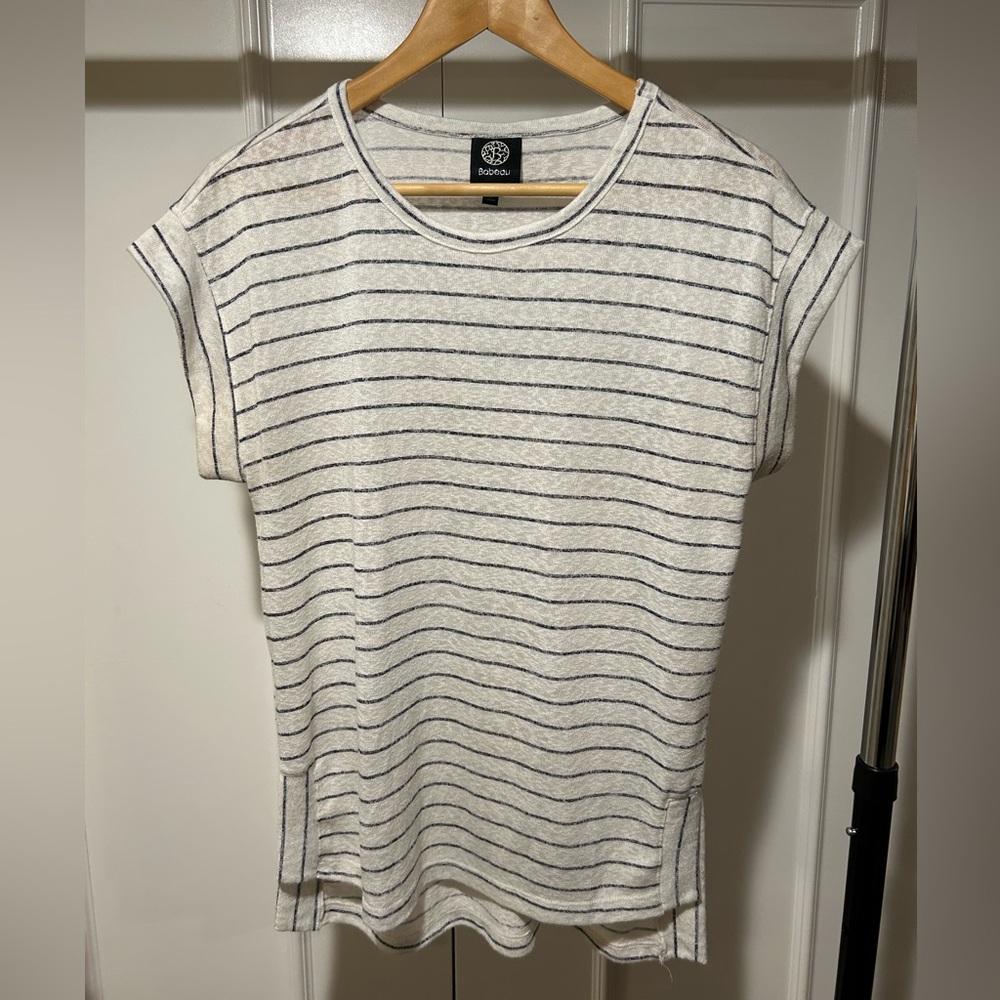 Bobeau short sleeve striped blouse